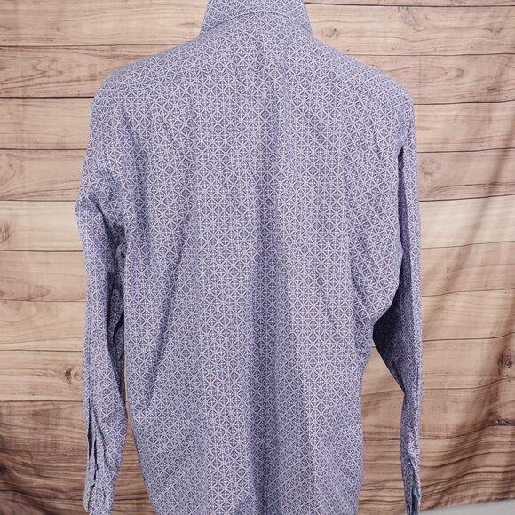 Tasso Elba Shirt Mens 2XL Blue Red Geometric Print Long Sleeve Button Up Cotton - Picture 4 of 8
